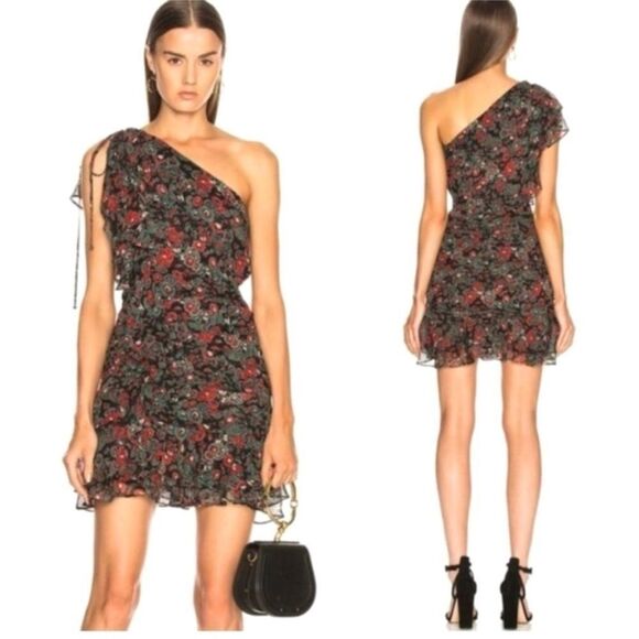 Veronica Beard One Shoulder Floral Dress - Black and Red - Picture 1 of 8